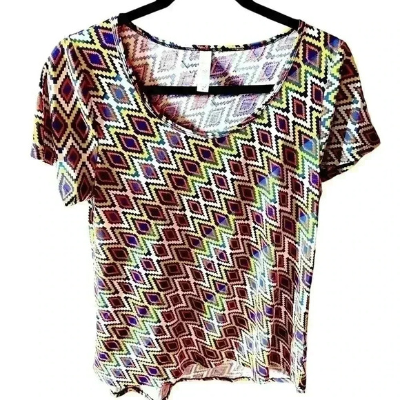 Lularoe Medium blue, yellow, and orange Classic T. Geometric pattern. NWT - Picture 1 of 6